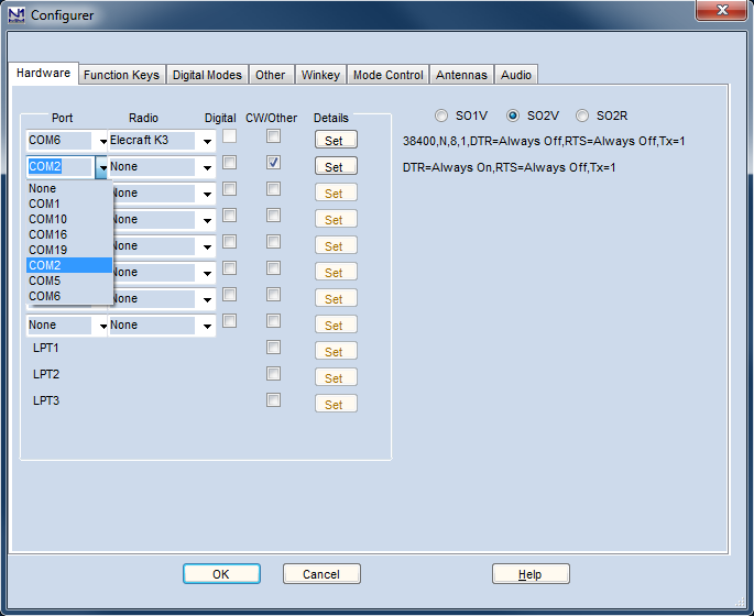 Configurer Hardware WithCOM2Selected