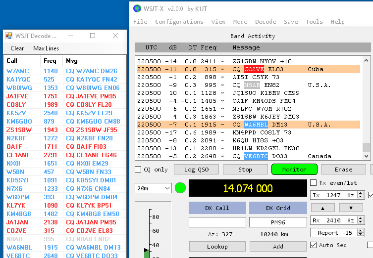 WSJT DecodeList